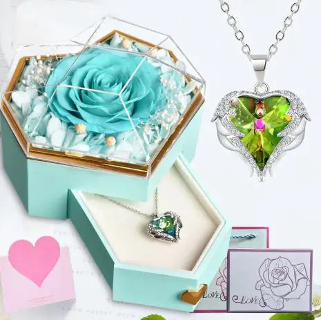 Heart Love Necklace with Rose Jewelry Box