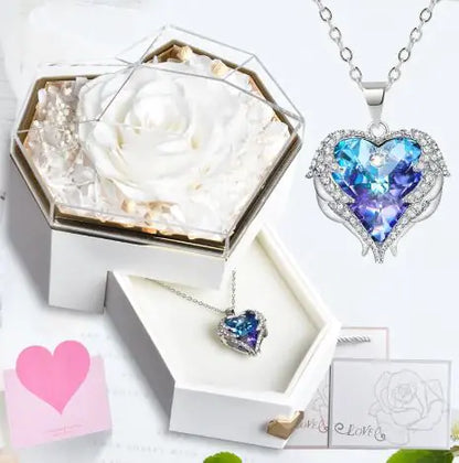 Heart Love Necklace with Rose Jewelry Box